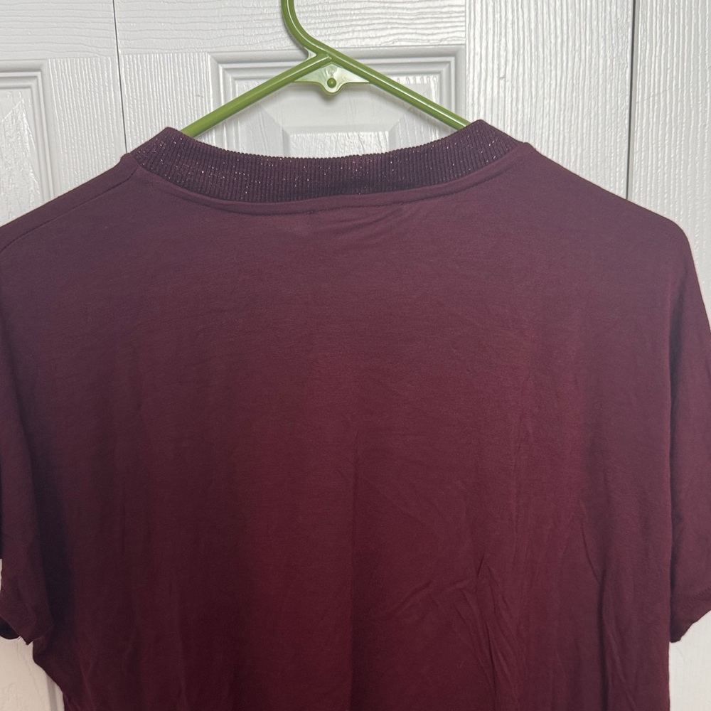 Zara Burgundy Ribbed Collar Tee - Picture 4 of 5